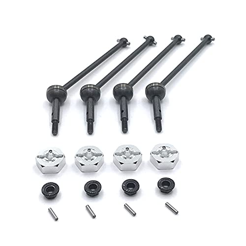 RWEQUTES for Wltoys 144001 144002 144010 124007 124016 124017 124019 124018 Metall Antriebswelle Und 12mm Rad Hex Adapter RC Auto Upgrade Teile(Silver Black) von RWEQUTES