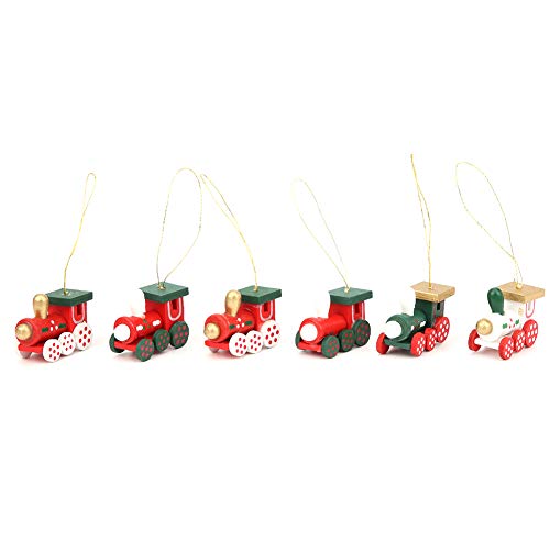 RWUDV Weihnachtsdekoration, 6 Stück, Holzeisenbahnen, Spielzeug, Weihnachtsschmuck, Party, Urlaub, Hängende Dekoration (Kleiner Anhängerzug) von RWUDV