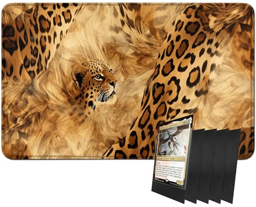 MTG-Kartenspielmatte und 100 Kartenhüllen, 61 x 35,6 cm TCG-Spielmatte, genähte Spielmatte für Commander Board RPG CCG Game Magic The Gathering, Spielmatte, Leopardenmuster MTG-Kartenspielmatte und 100 Kartenhüllen, 61 x 35,6 cm TCG-Spielmatte, genähte Spielmatte für Commander Board RPG CCG Game Magic The Gathering, Spielmatte, Leopardenmuster von RWUTYTIUL
