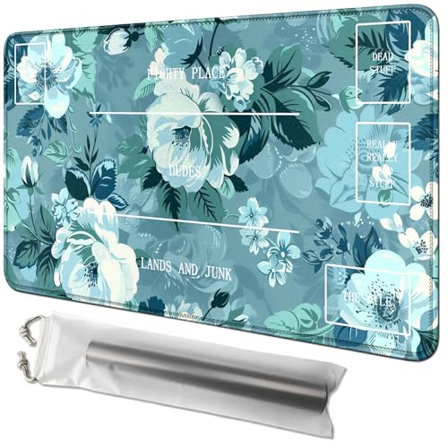 RWUTYTIUL Blaue Blumen-Spielmatte, 61 x 35,6 cm, mit Schlauchtasche, Kartenspielmatte mit Zonen, Commander-Deckbrett, MTG, RPG, CCG, TCG, Kartenspiel, Schreibtischunterlage für Anfänger RWUTYTIUL Blaue Blumen-Spielmatte, 61 x 35,6 cm, mit Schlauchtasche, Kartenspielmatte mit Zonen, Commander-Deckbrett, MTG, RPG, CCG, TCG, Kartenspiel, Schreibtischunterlage für Anfänger von RWUTYTIUL