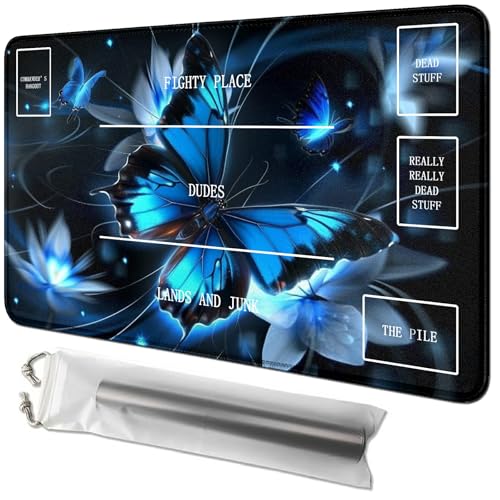 RWUTYTIUL Blaue Schmetterlingskarten-Spielmatte, 61 x 35,6 cm, mit Schlauchtasche, Kartenspielmatte mit Zonen, Commander-Deckbrett, MTG, RPG, CCG, TCG, Kartenspiel, Schreibtischunterlage für Anfänger RWUTYTIUL Blaue Schmetterlingskarten-Spielmatte, 61 x 35,6 cm, mit Schlauchtasche, Kartenspielmatte mit Zonen, Commander-Deckbrett, MTG, RPG, CCG, TCG, Kartenspiel, Schreibtischunterlage für Anfänger von RWUTYTIUL