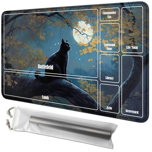 RWUTYTIUL Cat Moon Karten-Spielmatte, 61 x 35,6 cm, mit Playmat-Schlauchtasche, Kartenspiel-Spielmatte mit Zonen, Commander-Deckbrett, MTG, RPG, CCG, TCG, Kartenspiel, Schreibtischmatten für Anfänger RWUTYTIUL Cat Moon Karten-Spielmatte, 61 x 35,6 cm, mit Playmat-Schlauchtasche, Kartenspiel-Spielmatte mit Zonen, Commander-Deckbrett, MTG, RPG, CCG, TCG, Kartenspiel, Schreibtischmatten für Anfänger von RWUTYTIUL