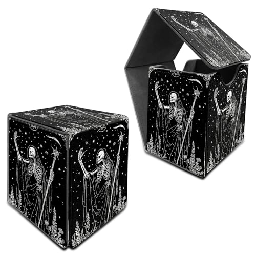 RWUTYTIUL Deck Box für MTG, Karten Aufbewahrungsbox passend für 120+ Hülle, Leder, mittlere Größe, starker Magnetverschluss, Kartenetui für Brettspiele, Magic TCG CCG Baseball Collection, Black Skull von RWUTYTIUL