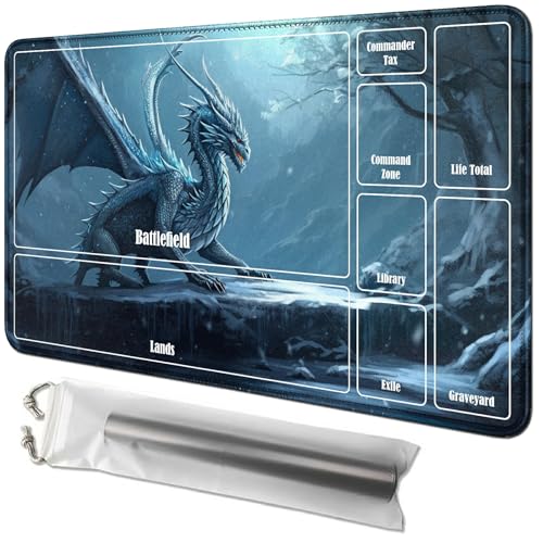 RWUTYTIUL Dragon Card Playmat 61 x 35,6 cm mit Playmat Tube Bag, Kartenspiel, Spielmatte mit Zonen, Kommandantendeckbrett, MTG, RPG, CCG, TCG, Kartenspiel, Schreibtischmatten für Anfänger von RWUTYTIUL