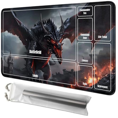 RWUTYTIUL Dragon Coole Kartenspielmatte 61 x 35,6 cm mit Tube-Tasche, Kartenspielbrett mit Zonen, Kommandantendeck, MTG, RPG, CCG, TCG, Kartenspiel, Schreibtischunterlage für Anfänger von RWUTYTIUL