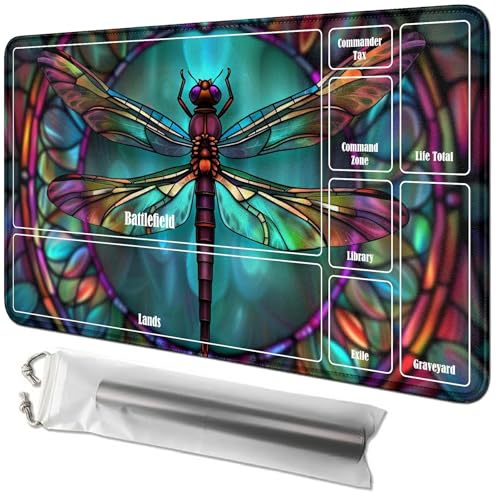 RWUTYTIUL Dragonfly Karten-Spielmatte, 61 x 35,6 cm, mit Playmat-Tube-Tasche, Kartenspiel-Spielmatte mit Zonen, Kommandanten-Deckbrett, MTG, RPG, CCG, TCG, Kartenspiel, Schreibtischmatten für Anfänger RWUTYTIUL Dragonfly Karten-Spielmatte, 61 x 35,6 cm, mit Playmat-Tube-Tasche, Kartenspiel-Spielmatte mit Zonen, Kommandanten-Deckbrett, MTG, RPG, CCG, TCG, Kartenspiel, Schreibtischmatten für Anfänger von RWUTYTIUL