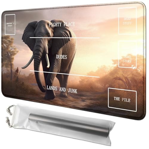 RWUTYTIUL Elefantenkarten-Spielmatte, 61 x 35,6 cm, mit Tube-Tasche, Kartenspiel-Spielmatte mit Zonen, Commander-Deckbrett, MTG, RPG, CCG, TCG, Kartenspiel, Schreibtischunterlage für Anfänger von RWUTYTIUL