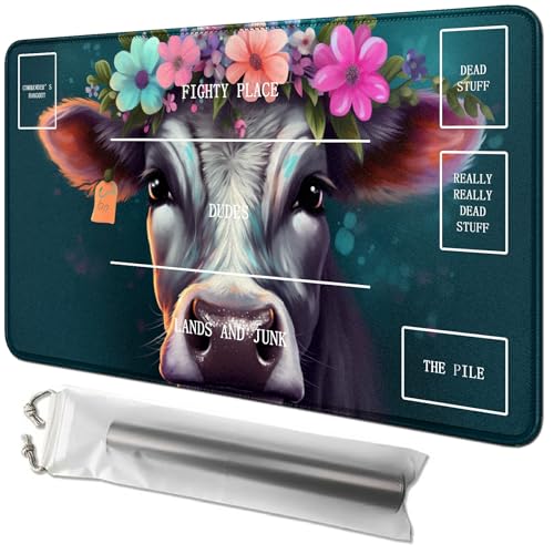 RWUTYTIUL Flower Cow Card Playmat 24 X 14 Inch with Tube Bag, Card Gameplay Mat with Zones Commander Deck Board MTG RPG CCG TCG Card Game Playing Desk Mat for Beginner RWUTYTIUL Flower Cow Card Playmat 24 X 14 Inch with Tube Bag, Card Gameplay Mat with Zones Commander Deck Board MTG RPG CCG TCG Card Game Playing Desk Mat for Beginner von RWUTYTIUL