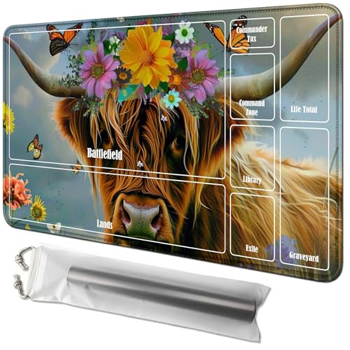 RWUTYTIUL Flower Cow Card Playmat 61 x 35,6 cm mit Schlauchtasche, Kartenspielmatte mit Zonen, Commander-Deckbrett, MTG, RPG, CCG, TCG, Kartenspiel, Schreibtischmatten für Anfänger RWUTYTIUL Flower Cow Card Playmat 61 x 35,6 cm mit Schlauchtasche, Kartenspielmatte mit Zonen, Commander-Deckbrett, MTG, RPG, CCG, TCG, Kartenspiel, Schreibtischmatten für Anfänger von RWUTYTIUL