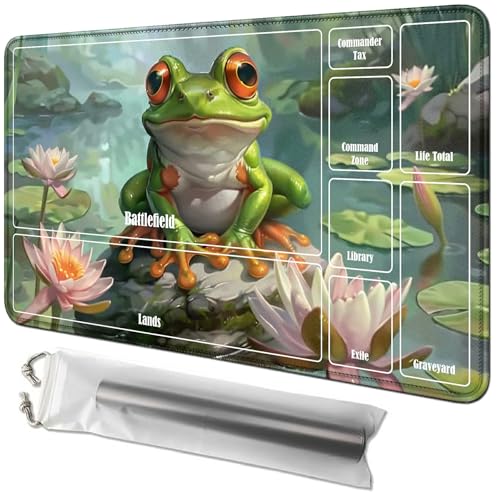 RWUTYTIUL Frogs Karten-Spielmatte, 61 x 35,6 cm, mit Tube-Tasche, Kartenspiel, Spielmatte mit Zonen, Kommandantendeckbrett, MTG, RPG, CCG, TCG, Kartenspiel, Schreibtischmatten für Anfänger RWUTYTIUL Frogs Karten-Spielmatte, 61 x 35,6 cm, mit Tube-Tasche, Kartenspiel, Spielmatte mit Zonen, Kommandantendeckbrett, MTG, RPG, CCG, TCG, Kartenspiel, Schreibtischmatten für Anfänger von RWUTYTIUL