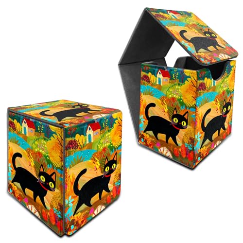 RWUTYTIUL Für MTG Commander Deck Box, Karten-Aufbewahrungsbox passt für 100+ Hülsenkarten, PU-Leder, große Größe, starker Magnet, Kartendeck-Halter für Brettspiel, Magic MTG TCG CCG, schwarze Katze im RWUTYTIUL Für MTG Commander Deck Box, Karten-Aufbewahrungsbox passt für 100+ Hülsenkarten, PU-Leder, große Größe, starker Magnet, Kartendeck-Halter für Brettspiel, Magic MTG TCG CCG, schwarze Katze im von RWUTYTIUL