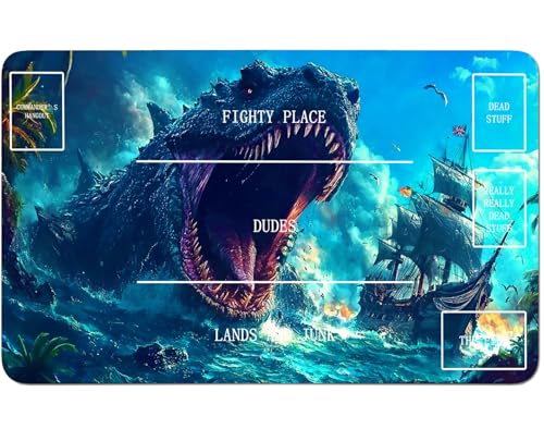 RWUTYTIUL Für MTG-Karten-Spielmatte, 61 x 35,6 cm, mit B-Zone, genähte Spielmatte für Commander-Board, TCG, RPG, CCG, Desktop-Tablet, Mauspad für Spielzubehör, Segeldinosaurier von RWUTYTIUL