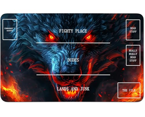 RWUTYTIUL Für MTG-Karten-Spielmatte, 61 x 35,6 cm, mit B-Zone, genähte Spielmatte für Commander-Board, TCG, RPG, CCG, Desktop-Tablet, Mauspad zum Spielen von Zubehör, Flaming Cool Wolf RWUTYTIUL Für MTG-Karten-Spielmatte, 61 x 35,6 cm, mit B-Zone, genähte Spielmatte für Commander-Board, TCG, RPG, CCG, Desktop-Tablet, Mauspad zum Spielen von Zubehör, Flaming Cool Wolf von RWUTYTIUL