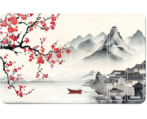 RWUTYTIUL Für MTG-Karten-Spielmatte, 61 x 35,6 cm, mit einer Zone, genähte Spielmatte für Commander-Board, TCG, RPG, CCG, Desktop-Tablet, Mauspad zum Spielen von Zubehör, Tintenmalerei von Blumen von RWUTYTIUL