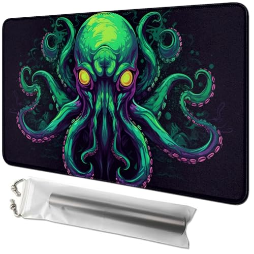RWUTYTIUL Kartenspielmatte, 61 x 35,6 cm, mit Playmat-Tube, Kartenspiel-Spielmatte mit genähtem Commander-Deckbrett, MTG, RPG, CCG, TCG, Kartenspiel, Schreibtischmatten für Anfänger, grüner Oktopus RWUTYTIUL Kartenspielmatte, 61 x 35,6 cm, mit Playmat-Tube, Kartenspiel-Spielmatte mit genähtem Commander-Deckbrett, MTG, RPG, CCG, TCG, Kartenspiel, Schreibtischmatten für Anfänger, grüner Oktopus von RWUTYTIUL