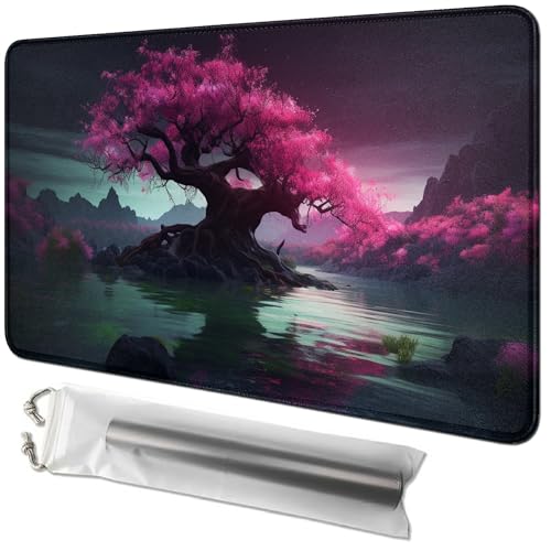 RWUTYTIUL Kartenspielmatte, 61 x 35,6 cm, mit Playmat-Tube, Kartenspiel-Spielmatte mit genähtem Commander-Deckbrett, MTG, RPG, CCG, TCG, Kartenspiel, Schreibtischmatten für Anfänger, rosa Baum RWUTYTIUL Kartenspielmatte, 61 x 35,6 cm, mit Playmat-Tube, Kartenspiel-Spielmatte mit genähtem Commander-Deckbrett, MTG, RPG, CCG, TCG, Kartenspiel, Schreibtischmatten für Anfänger, rosa Baum von RWUTYTIUL