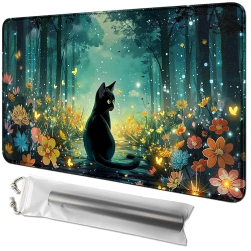 RWUTYTIUL Kartenspielmatte 61 x 35,6 cm mit Playmat-Tube-Tasche, Kartenspiel-Spielmatte mit genähtem Commander-Deckbrett, MTG, RPG, CCG, TCG, Kartenspiel, Schreibtischmatten für Anfänger, Waldkatze RWUTYTIUL Kartenspielmatte 61 x 35,6 cm mit Playmat-Tube-Tasche, Kartenspiel-Spielmatte mit genähtem Commander-Deckbrett, MTG, RPG, CCG, TCG, Kartenspiel, Schreibtischmatten für Anfänger, Waldkatze von RWUTYTIUL
