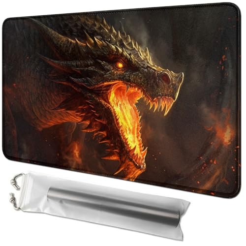 RWUTYTIUL Kartenspielmatte 61 x 35,6 cm mit Playmat-Tube-Tasche, Kartenspiel-Spielmatte mit genähtem Commander-Deckbrett, MTG, RPG, CCG, TCG, Kartenspiel, Schreibtischmatten für Anfänger, Flame-Drache RWUTYTIUL Kartenspielmatte 61 x 35,6 cm mit Playmat-Tube-Tasche, Kartenspiel-Spielmatte mit genähtem Commander-Deckbrett, MTG, RPG, CCG, TCG, Kartenspiel, Schreibtischmatten für Anfänger, Flame-Drache von RWUTYTIUL