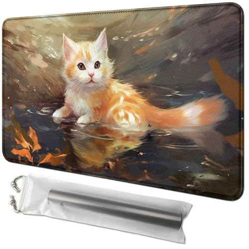 RWUTYTIUL Kartenspielmatte 61 x 35,6 cm mit Playmat-Tube-Tasche, Kartenspiel-Spielmatte mit genähtem Commander-Deckbrett, MTG, RPG, CCG, TCG, Kartenspiel, Schreibtischmatten für Anfänger, Katze RWUTYTIUL Kartenspielmatte 61 x 35,6 cm mit Playmat-Tube-Tasche, Kartenspiel-Spielmatte mit genähtem Commander-Deckbrett, MTG, RPG, CCG, TCG, Kartenspiel, Schreibtischmatten für Anfänger, Katze von RWUTYTIUL
