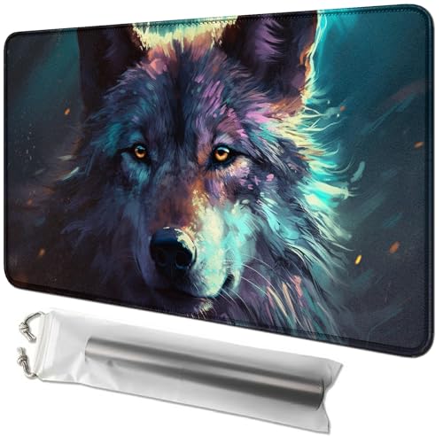 RWUTYTIUL Kartenspielmatte 61 x 35,6 cm mit Playmat-Tube-Tasche, Kartenspiel-Spielmatte mit genähtem Commander-Deckbrett, MTG, RPG, CCG, TCG, Kartenspiel, Schreibtischmatten für Anfänger, Wolf RWUTYTIUL Kartenspielmatte 61 x 35,6 cm mit Playmat-Tube-Tasche, Kartenspiel-Spielmatte mit genähtem Commander-Deckbrett, MTG, RPG, CCG, TCG, Kartenspiel, Schreibtischmatten für Anfänger, Wolf von RWUTYTIUL