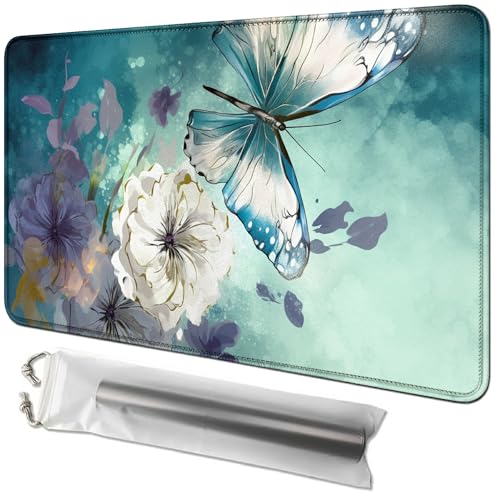 RWUTYTIUL Kartenspielmatte 61 x 35,6 cm mit Playmat-Tube-Tasche, Kartenspiel-Spielmatte mit genähtem Commander-Deckbrett, MTG, RPG, CCG, TCG, Kartenspiel, Schreibtischmatten für Anfänger, blaue Blume RWUTYTIUL Kartenspielmatte 61 x 35,6 cm mit Playmat-Tube-Tasche, Kartenspiel-Spielmatte mit genähtem Commander-Deckbrett, MTG, RPG, CCG, TCG, Kartenspiel, Schreibtischmatten für Anfänger, blaue Blume von RWUTYTIUL