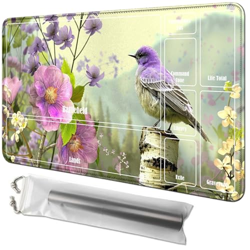 RWUTYTIUL Kartenspielmatte mit Blumen-Vögeln, 61 x 35,6 cm, mit Tube-Tasche, Kartenspiel, Spielmatte mit Zonen, Kommandantendeckbrett, MTG, RPG, CCG, TCG, Kartenspiel, Schreibtischmatten für Anfänger RWUTYTIUL Kartenspielmatte mit Blumen-Vögeln, 61 x 35,6 cm, mit Tube-Tasche, Kartenspiel, Spielmatte mit Zonen, Kommandantendeckbrett, MTG, RPG, CCG, TCG, Kartenspiel, Schreibtischmatten für Anfänger von RWUTYTIUL