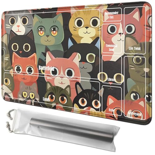 RWUTYTIUL Katzenkarten-Spielmatte, 61 x 35,6 cm, mit Playmat-Tasche, Kartenspiel-Spielmatte mit Zonen, Kommandanten-Deckbrett, MTG, RPG, CCG, TCG, Kartenspiel, Schreibtischmatten für Anfänger RWUTYTIUL Katzenkarten-Spielmatte, 61 x 35,6 cm, mit Playmat-Tasche, Kartenspiel-Spielmatte mit Zonen, Kommandanten-Deckbrett, MTG, RPG, CCG, TCG, Kartenspiel, Schreibtischmatten für Anfänger von RWUTYTIUL