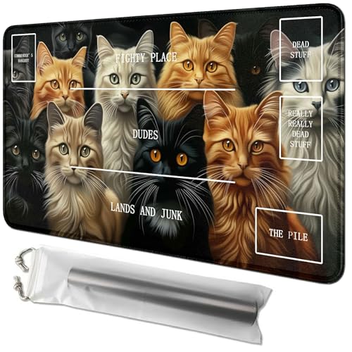 RWUTYTIUL Katzenkarten-Spielmatte, 61 x 35,6 cm, mit Tube-Tasche, Kartenspiel-Spielmatte mit Zonen, Kommandanten-Deckbrett, MTG, RPG, CCG, TCG, Kartenspiel, Schreibtischmatten für Anfänger RWUTYTIUL Katzenkarten-Spielmatte, 61 x 35,6 cm, mit Tube-Tasche, Kartenspiel-Spielmatte mit Zonen, Kommandanten-Deckbrett, MTG, RPG, CCG, TCG, Kartenspiel, Schreibtischmatten für Anfänger von RWUTYTIUL