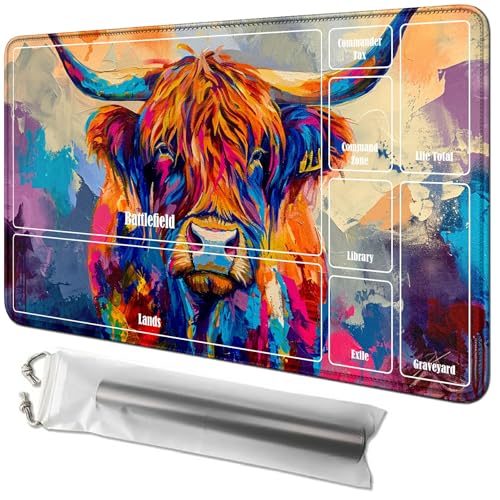 RWUTYTIUL Kuhkarten-Spielmatte, 61 x 35,6 cm, mit Playmat-Röhrentasche, Kartenspiel-Spielmatte mit Zonen, Kommandanten-Deckbrett, MTG, RPG, CCG, TCG, Kartenspiel, Schreibtischmatten für Anfänger RWUTYTIUL Kuhkarten-Spielmatte, 61 x 35,6 cm, mit Playmat-Röhrentasche, Kartenspiel-Spielmatte mit Zonen, Kommandanten-Deckbrett, MTG, RPG, CCG, TCG, Kartenspiel, Schreibtischmatten für Anfänger von RWUTYTIUL