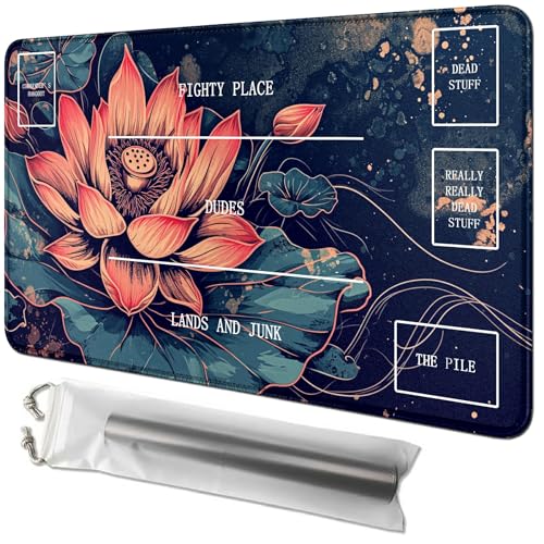 RWUTYTIUL Lotusblumen-Spielmatte, 61 x 35,6 cm, mit Schlauchtasche, Kartenspielmatte mit Zonen, Commander-Deckbrett, MTG, RPG, CCG, TCG, Kartenspiel, Schreibtischunterlage für Anfänger RWUTYTIUL Lotusblumen-Spielmatte, 61 x 35,6 cm, mit Schlauchtasche, Kartenspielmatte mit Zonen, Commander-Deckbrett, MTG, RPG, CCG, TCG, Kartenspiel, Schreibtischunterlage für Anfänger von RWUTYTIUL