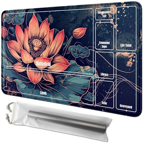 RWUTYTIUL Lotusblumen-Spielmatte, 61 x 35,6 cm, mit Tube-Tasche, Kartenspiel-Spielmatte mit Zonen, Commander-Deckbrett, MTG, RPG, CCG, TCG, Kartenspiel, Schreibtischmatten für Anfänger RWUTYTIUL Lotusblumen-Spielmatte, 61 x 35,6 cm, mit Tube-Tasche, Kartenspiel-Spielmatte mit Zonen, Commander-Deckbrett, MTG, RPG, CCG, TCG, Kartenspiel, Schreibtischmatten für Anfänger von RWUTYTIUL