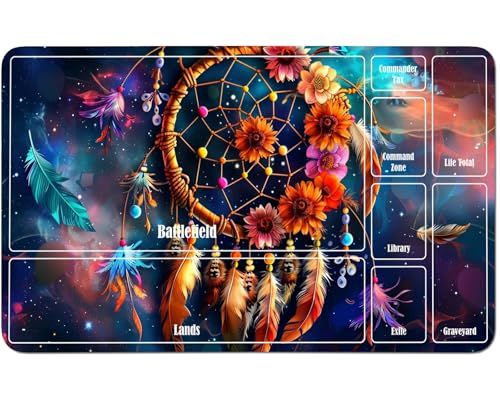 RWUTYTIUL MTG-Karten-Spielmatte, 61 x 35,6 cm, mit einer Zone, genähte Spielmatte für Commander-Board, TCG, RPG, CCG, Desktop-Tablet, Mauspad zum Spielen, Zubehör, Sternennacht-Traumfänger von RWUTYTIUL