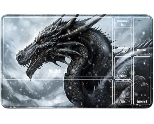 RWUTYTIUL MTG Kartenspielmatte, TCG Spielmatte 61 x 35,6 cm, Genähte Spielmatte für Commander Board RPG CCG Game Magic The Gathering, Spielmatte für Kartenspiel-Zubehör, Drache von RWUTYTIUL