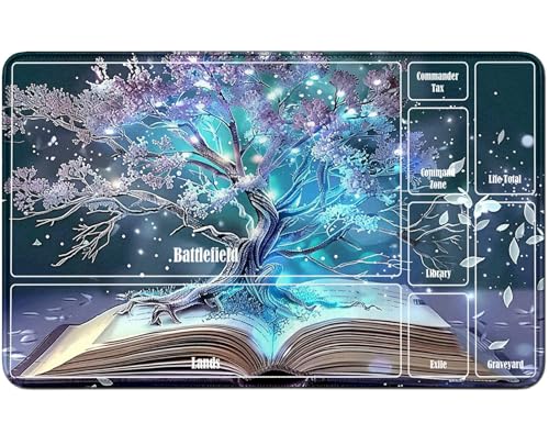 RWUTYTIUL MTG Kartenspielmatte, TCG Spielmatte 61 x 35,6 cm, Genähte Spielmatte für Commander Board RPG CCG Game Magic The Gathering, Spielmatte für Kartenspiele, Baumbuch von RWUTYTIUL