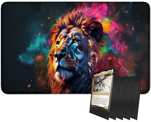 RWUTYTIUL MTG-Kartenspielmatte und 100 Kartenhüllen, 61 x 35,6 cm TCG-Spielmatte, genähte Spielmatte für Commander Board RPG CCG Game Magic The Gathering, Spielmatte, Cool Lion RWUTYTIUL MTG-Kartenspielmatte und 100 Kartenhüllen, 61 x 35,6 cm TCG-Spielmatte, genähte Spielmatte für Commander Board RPG CCG Game Magic The Gathering, Spielmatte, Cool Lion von RWUTYTIUL