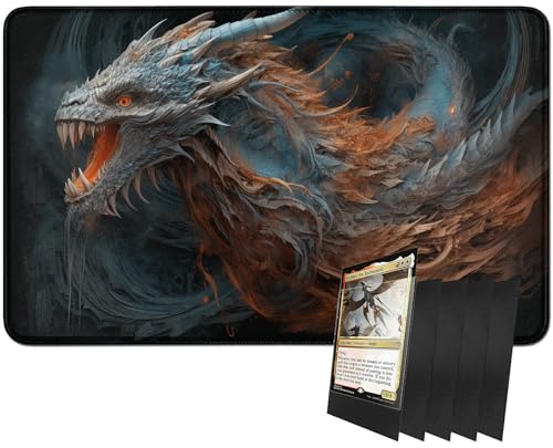 RWUTYTIUL MTG-Kartenspielmatte und 100 Kartenhüllen, 61 x 35,6 cm TCG-Spielmatte, genähte Spielmatte für Commander Board RPG CCG Game Magic The Gathering, Spielmatte, Dragon RWUTYTIUL MTG-Kartenspielmatte und 100 Kartenhüllen, 61 x 35,6 cm TCG-Spielmatte, genähte Spielmatte für Commander Board RPG CCG Game Magic The Gathering, Spielmatte, Dragon von RWUTYTIUL