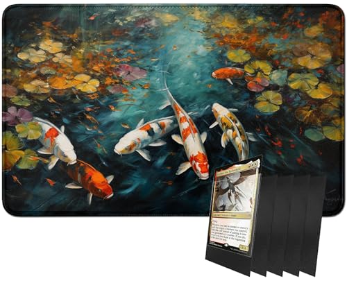 RWUTYTIUL MTG-Kartenspielmatte und 100 Kartenhüllen, 61 x 35,6 cm TCG-Spielmatte, genähte Spielmatte für Commander Board RPG CCG Game Magic The Gathering, Spielmatte, Karpfen RWUTYTIUL MTG-Kartenspielmatte und 100 Kartenhüllen, 61 x 35,6 cm TCG-Spielmatte, genähte Spielmatte für Commander Board RPG CCG Game Magic The Gathering, Spielmatte, Karpfen von RWUTYTIUL