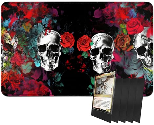 RWUTYTIUL MTG-Kartenspielmatte und 100 Kartenhüllen, 61 x 35,6 cm TCG-Spielmatte, genähte Spielmatte für Commander Board RPG CCG Game Magic The Gathering, Spielmatte, Matte von RWUTYTIUL