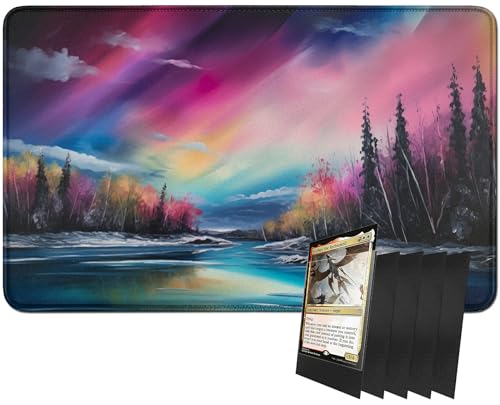 RWUTYTIUL MTG-Kartenspielmatte und 100 Kartenhüllen, 61 x 35,6 cm TCG-Spielmatte, genähte Spielmatte für Commander Board RPG CCG Game Magic The Gathering, Spielmatte, Pink Creek RWUTYTIUL MTG-Kartenspielmatte und 100 Kartenhüllen, 61 x 35,6 cm TCG-Spielmatte, genähte Spielmatte für Commander Board RPG CCG Game Magic The Gathering, Spielmatte, Pink Creek von RWUTYTIUL