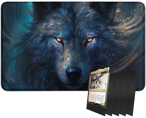 RWUTYTIUL MTG Kartenspielmatte und 100 Kartenhüllen, 61 x 35,6 cm TCG Spielmatte, genähte Spielmatte für Commander Board RPG CCG Game Magic The Gathering, Spielmatte, Wolf Cool RWUTYTIUL MTG Kartenspielmatte und 100 Kartenhüllen, 61 x 35,6 cm TCG Spielmatte, genähte Spielmatte für Commander Board RPG CCG Game Magic The Gathering, Spielmatte, Wolf Cool von RWUTYTIUL