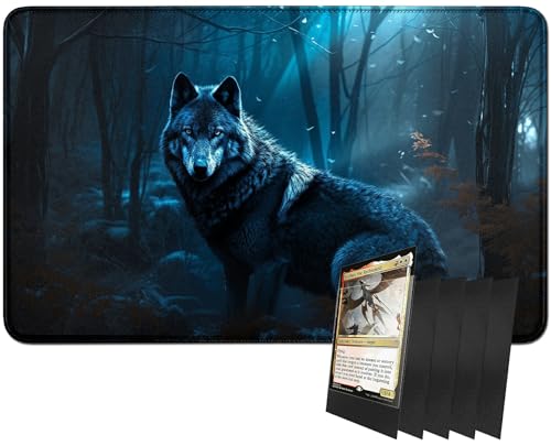 RWUTYTIUL MTG-Kartenspielmatte und 100 Kartenhüllen, 61 x 35,6 cm TCG-Spielmatte, genähte Spielmatte für Commander Board RPG CCG Game Magic The Gathering, Spielmatte, Wolf Forest RWUTYTIUL MTG-Kartenspielmatte und 100 Kartenhüllen, 61 x 35,6 cm TCG-Spielmatte, genähte Spielmatte für Commander Board RPG CCG Game Magic The Gathering, Spielmatte, Wolf Forest von RWUTYTIUL