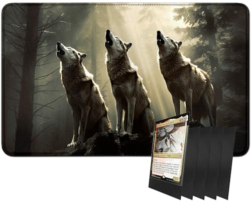 RWUTYTIUL MTG-Kartenspielmatte und 100 Kartenhüllen, 61 x 35,6 cm TCG-Spielmatte, genähte Spielmatte für Commander Board RPG CCG Game Magic The Gathering, Spielmatte, drei Wölfe RWUTYTIUL MTG-Kartenspielmatte und 100 Kartenhüllen, 61 x 35,6 cm TCG-Spielmatte, genähte Spielmatte für Commander Board RPG CCG Game Magic The Gathering, Spielmatte, drei Wölfe von RWUTYTIUL