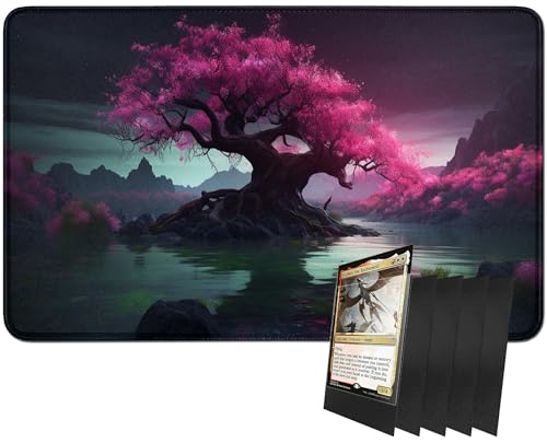 RWUTYTIUL MTG-Kartenspielmatte und 100 Kartenhüllen, 61 x 35,6 cm TCG-Spielmatte, genähte Spielmatte für Commander Board RPG CCG Game Magic The Gathering, Spielmatte, rosa Baum RWUTYTIUL MTG-Kartenspielmatte und 100 Kartenhüllen, 61 x 35,6 cm TCG-Spielmatte, genähte Spielmatte für Commander Board RPG CCG Game Magic The Gathering, Spielmatte, rosa Baum von RWUTYTIUL
