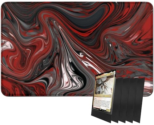 RWUTYTIUL MTG-Kartenspielmatte und 100 Kartenhüllen, 61 x 35,6 cm TCG-Spielmatte, genähte Spielmatte für Commander Board RPG CCG Game Magic The Gathering, Spielmatte, roter Marmor von RWUTYTIUL