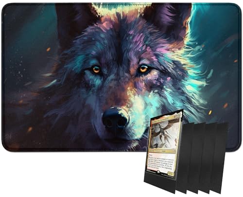 RWUTYTIUL MTG-Kartenspielmatte und 100 Kartenhüllen, 61 x 35,6 cm TCG-Spielmatte, genähte Spielmatte für Commander Board RPG CCG Game Magic The Gathering, Wolf Spielmatte RWUTYTIUL MTG-Kartenspielmatte und 100 Kartenhüllen, 61 x 35,6 cm TCG-Spielmatte, genähte Spielmatte für Commander Board RPG CCG Game Magic The Gathering, Wolf Spielmatte von RWUTYTIUL
