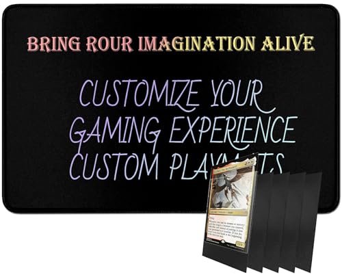 RWUTYTIUL MTG-Kartenspielmatte und 100 Kartenhüllen, 61 x 35,6 cm TCG-Spielmatte, genähte Spielmatte für Commander Board RPG CCG Game Magic The Gathering, personalisierte Spielmatte von RWUTYTIUL