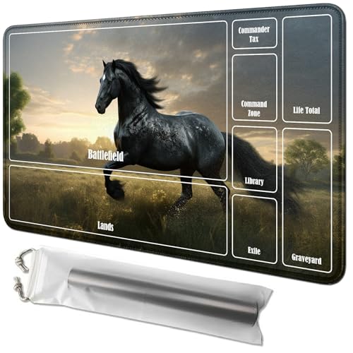 RWUTYTIUL Pferdekarten-Spielmatte, 61 x 35,6 cm, mit Tube-Tasche, Kartenspiel-Spielmatte mit Zonen, Commander-Deckbrett, MTG, RPG, CCG, TCG, Kartenspiel, Schreibtischunterlage für Anfänger von RWUTYTIUL