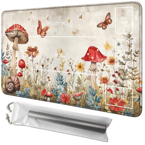 RWUTYTIUL Pilz-Schmetterling-Karten-Spielmatte, 61 x 35,6 cm, mit Playmat-Tube, Kartenspiel-Spielmatte mit Zonen, Kommandantendeckbrett, MTG, RPG, CCG, TCG, Kartenspiel, Schreibtischmatten für RWUTYTIUL Pilz-Schmetterling-Karten-Spielmatte, 61 x 35,6 cm, mit Playmat-Tube, Kartenspiel-Spielmatte mit Zonen, Kommandantendeckbrett, MTG, RPG, CCG, TCG, Kartenspiel, Schreibtischmatten für von RWUTYTIUL