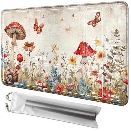 RWUTYTIUL Pilz-Schmetterling-Karten-Spielmatte, 61 x 35,6 cm, mit Playmat-Tube, Kartenspiel-Spielmatte mit Zonen, Kommandantendeckbrett, MTG, RPG, CCG, TCG, Kartenspiel, Schreibtischmatten für RWUTYTIUL Pilz-Schmetterling-Karten-Spielmatte, 61 x 35,6 cm, mit Playmat-Tube, Kartenspiel-Spielmatte mit Zonen, Kommandantendeckbrett, MTG, RPG, CCG, TCG, Kartenspiel, Schreibtischmatten für von RWUTYTIUL