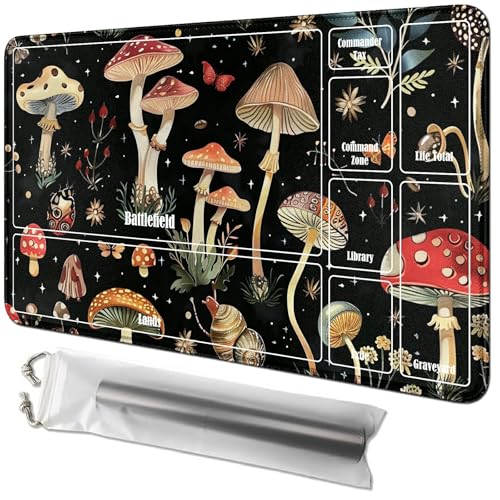 RWUTYTIUL Pilzkarten-Spielmatte, 61 x 35,6 cm, mit Tube-Tasche, Kartenspielbrett mit Zonen, Kommandantendeck, MTG, RPG, CCG, TCG, Kartenspiel, Schreibtischunterlage für Anfänger RWUTYTIUL Pilzkarten-Spielmatte, 61 x 35,6 cm, mit Tube-Tasche, Kartenspielbrett mit Zonen, Kommandantendeck, MTG, RPG, CCG, TCG, Kartenspiel, Schreibtischunterlage für Anfänger von RWUTYTIUL